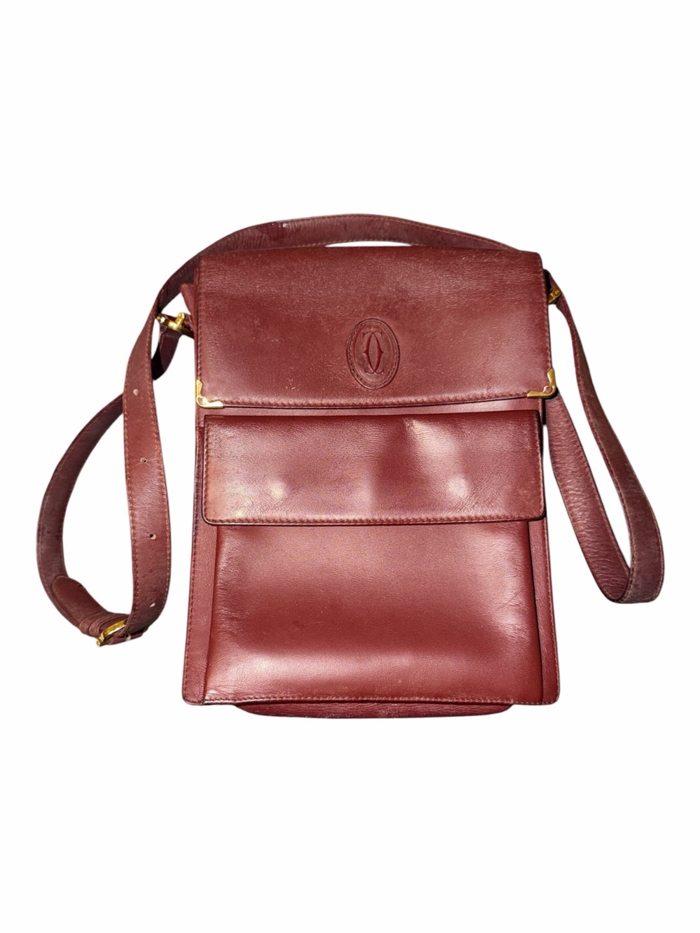 Vintage Must de Cartier Burgundy Leather Crossbody Flap Bag